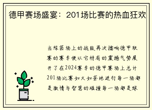 德甲赛场盛宴：201场比赛的热血狂欢